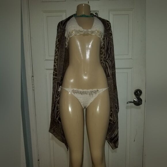 Handmade Crochet white  Bikini 2 pc set  small - Picture 8 of 16